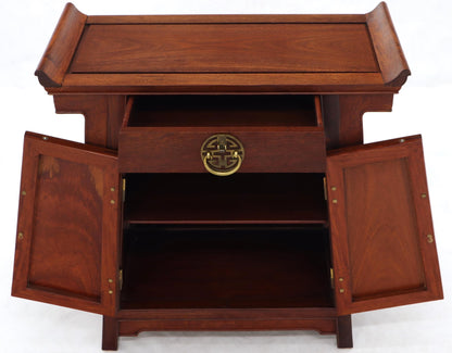 Pair of Asian Solid Teak Pyramid Shade Rolled Edges End Side Tables