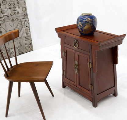 Pair of Asian Solid Teak Pyramid Shade Rolled Edges End Side Tables