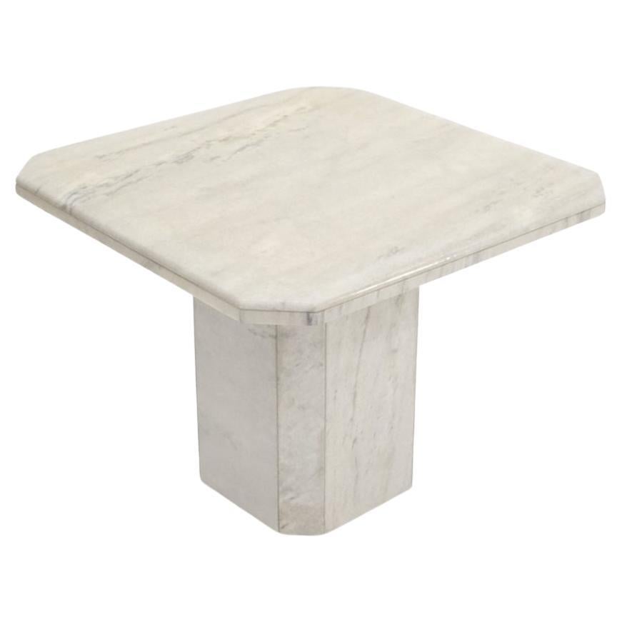 Grey & White Marble Square Mid-Century Modern Single Pedestal Side End Table