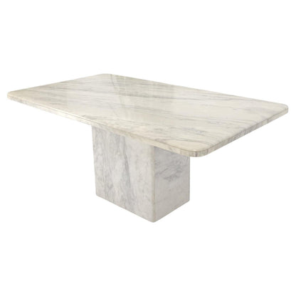 Grey & White Marble Rounded Corners Single Pedestal Dining Conference Table