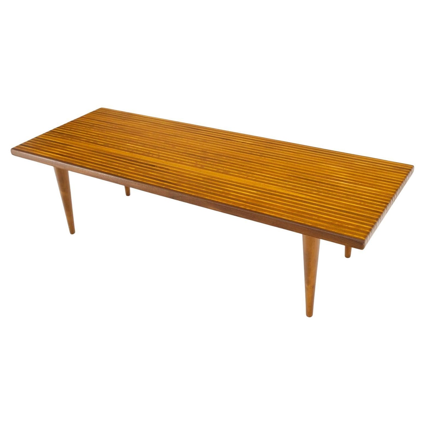 Solid Teak & Walnut Block Swedish Coffee Table on Tapered Dowel Legs Mint