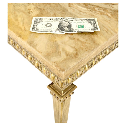 Square Solid Brass or Bronze Base Travertine Top Side End Occasional Table MINT!