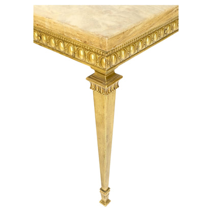 Square Solid Brass or Bronze Base Travertine Top Side End Occasional Table MINT!