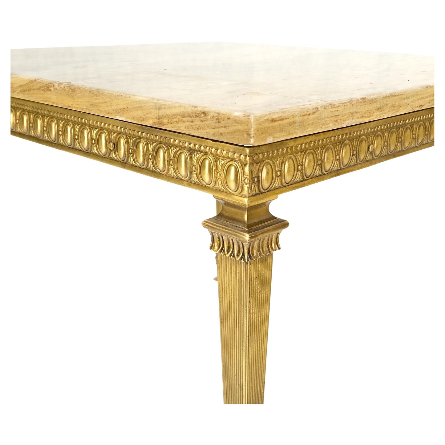 Square Solid Brass or Bronze Base Travertine Top Side End Occasional Table MINT!