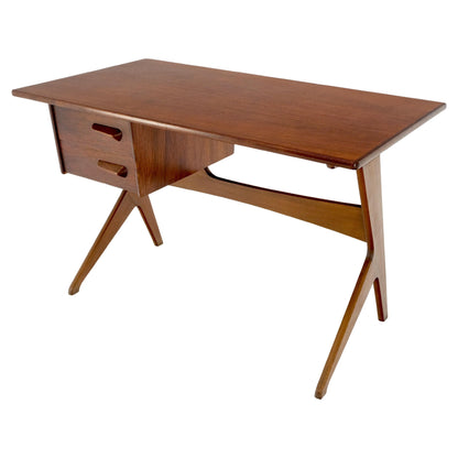 Danish Mid-Century Modern Teak Asymmetrical Z Shape Base Low Profile Desk Mint!