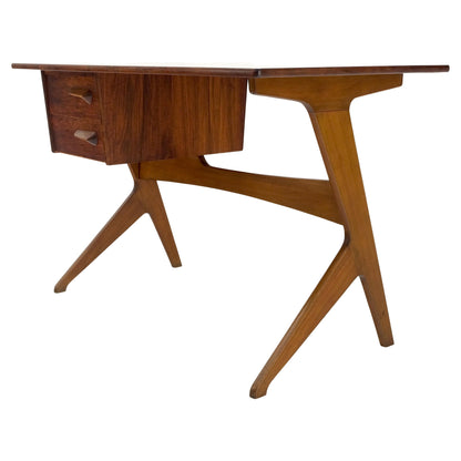 Danish Mid-Century Modern Teak Asymmetrical Z Shape Base Low Profile Desk Mint!