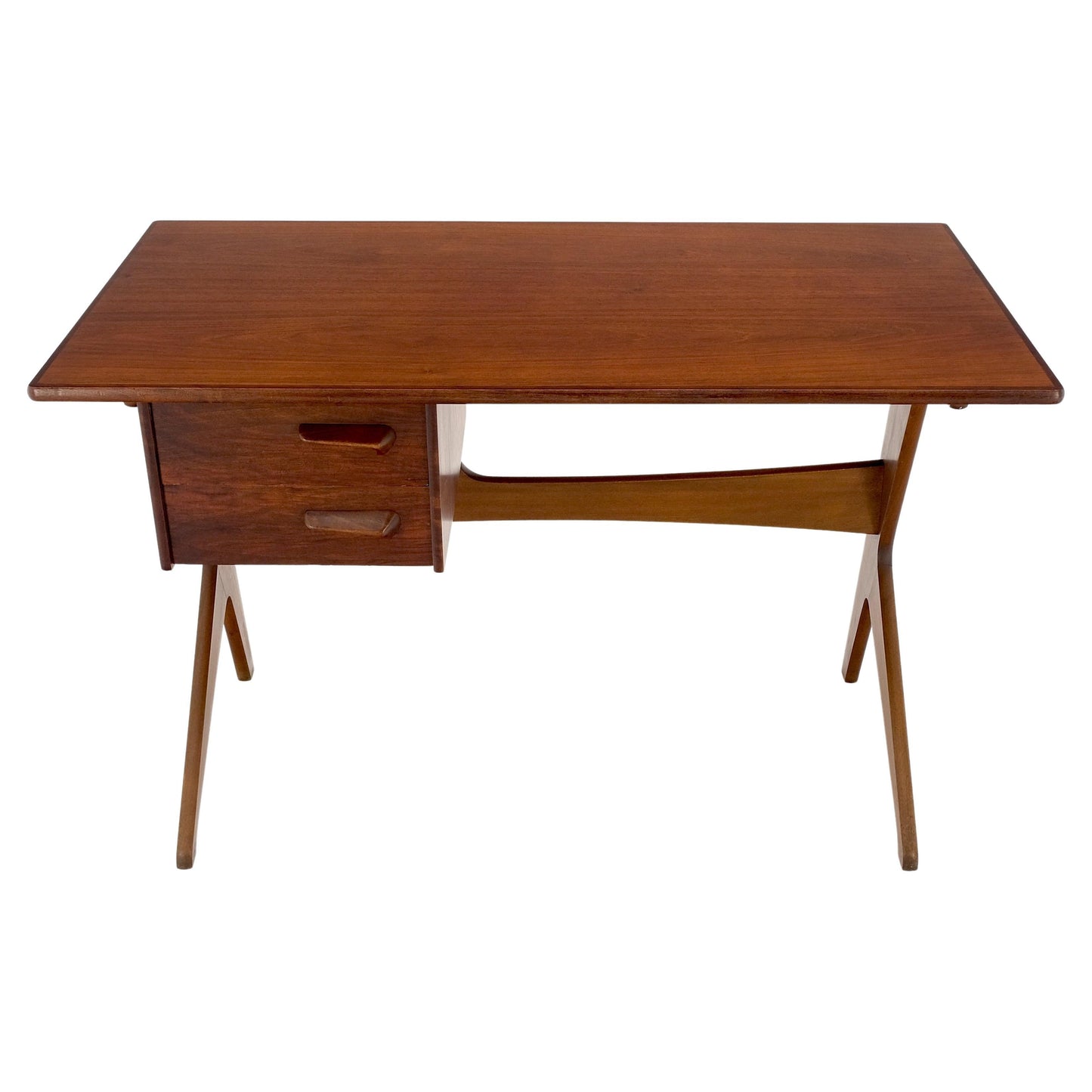 Danish Mid-Century Modern Teak Asymmetrical Z Shape Base Low Profile Desk Mint!