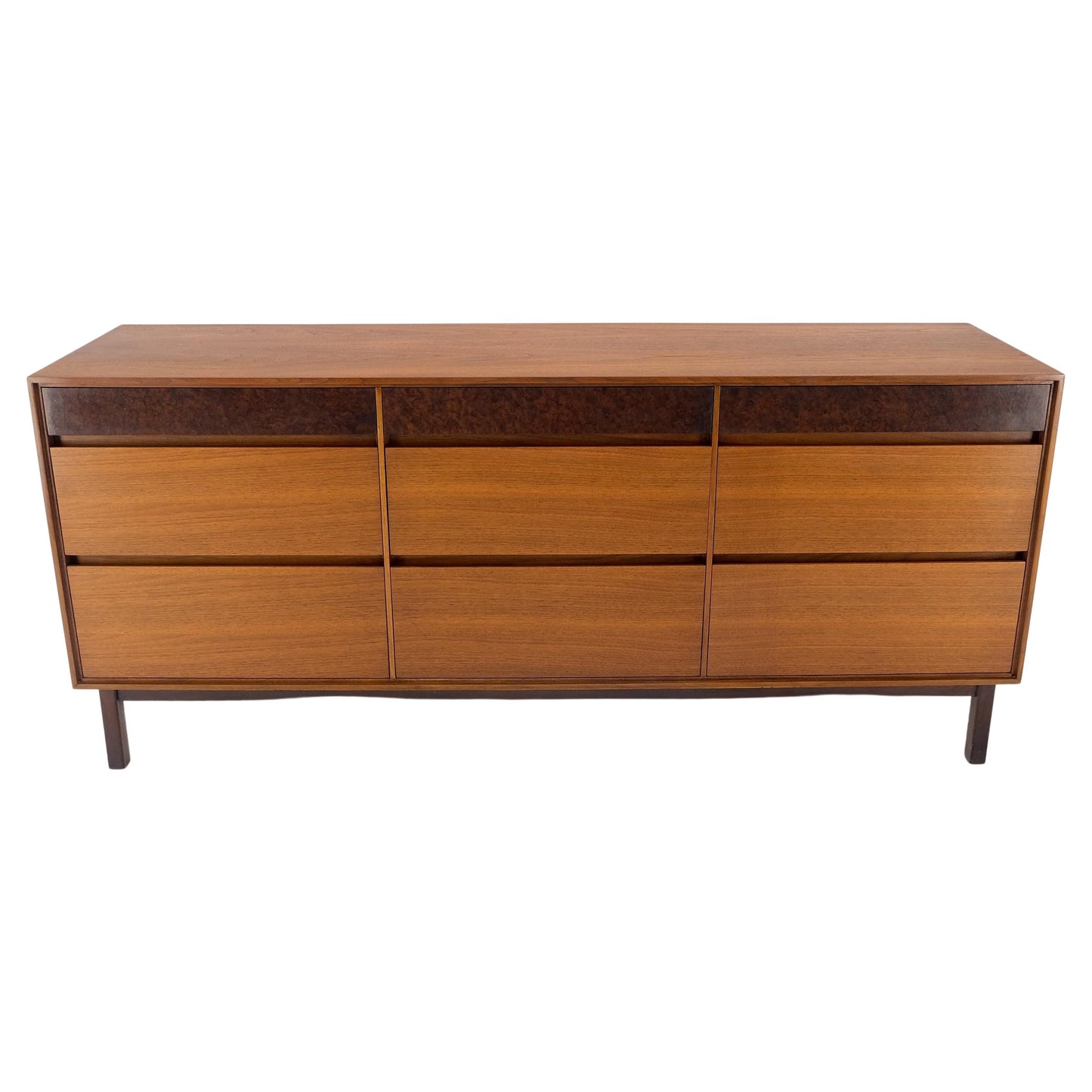 Danish Mid-Century Modern 9 Drawers Walnut Burl Wood Long Credenza Dresser Mint!