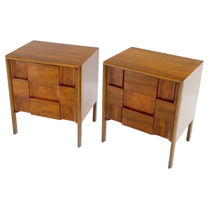 Pair Swedish Walnut Birch Int Block Front Door End Side Tables Night Stands Mint