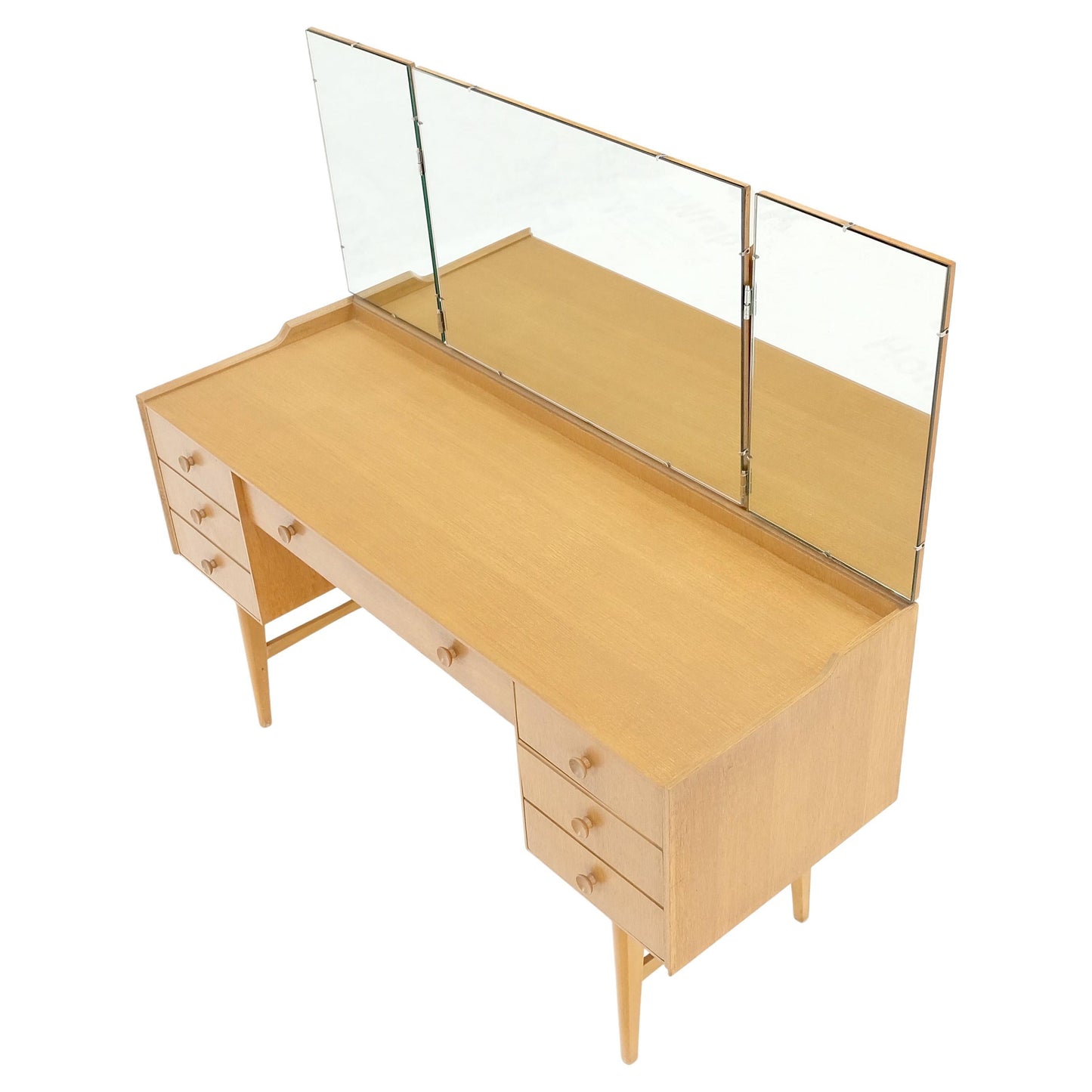 Cerused Oak Trip-Tic Adjustable Mirror Mid-Century Modern Dressing Table Vanity