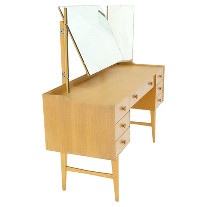 Cerused Oak Trip-Tic Adjustable Mirror Mid-Century Modern Dressing Table Vanity