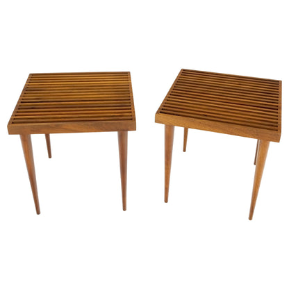 Pair Square  Mel Smilow Slatted Solid Walnut  Modern Benches Side Tables MINT!