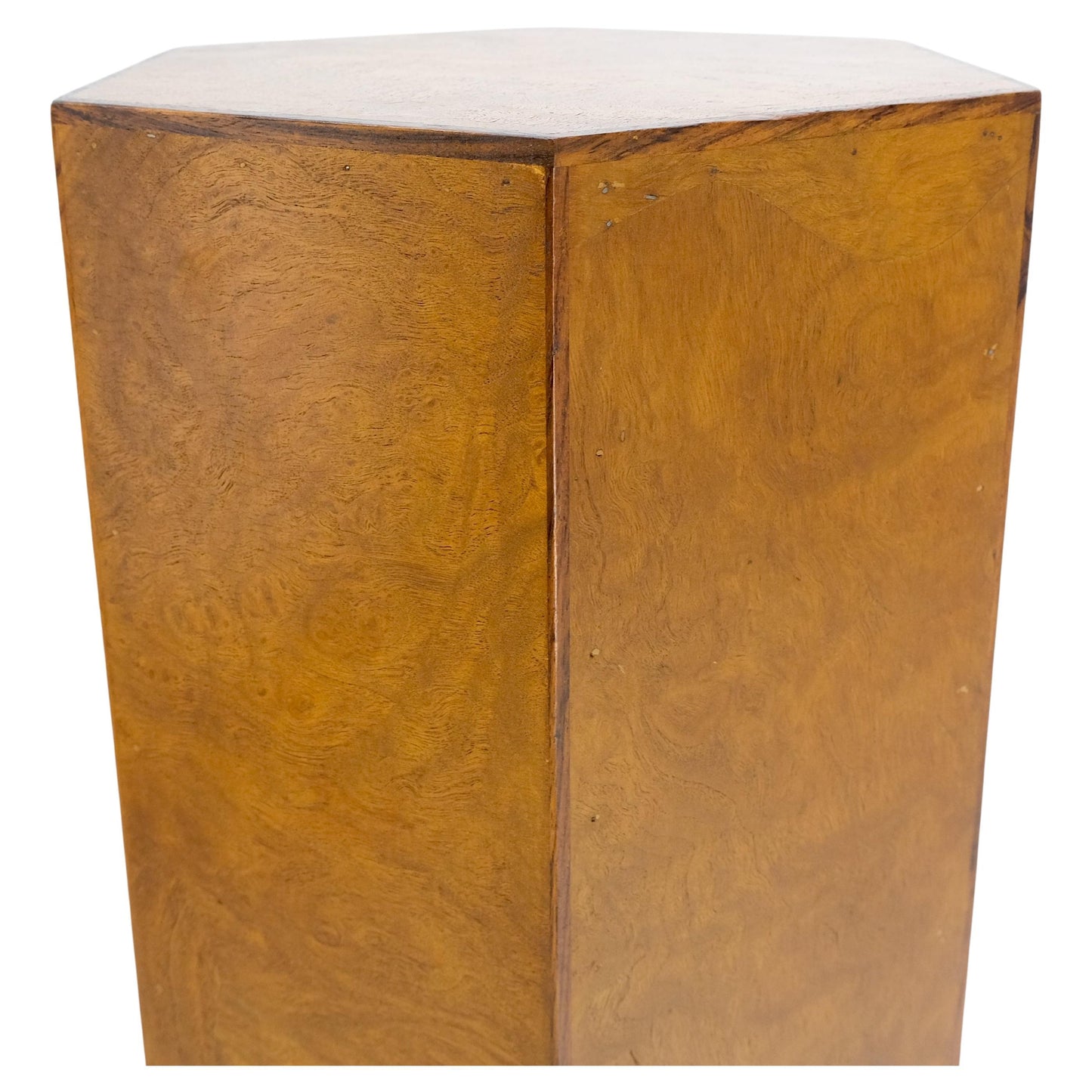 Italian 1970s Hexagon Shape 40" Tall Burl & Rosewood Pedestal Stand End Table