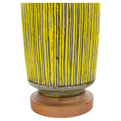 Large Ceramic Glazed Pottery Yellow & Olive Reed Grass Bamboo Pattern Lamp Mint!