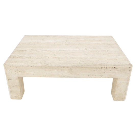 Large Travertine Rectangle Parsons Style Coffee Table on Thick Square Legs