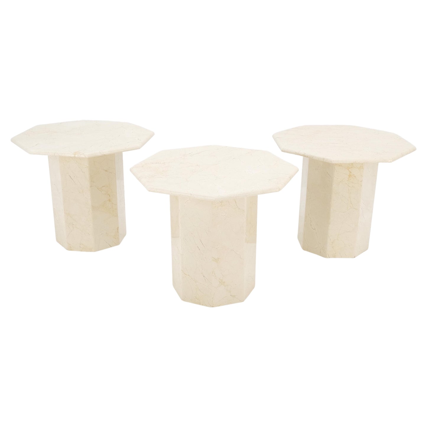 Hexagon Travertine Single Pedestal 21"H Side End Table Stand Pedestal Pair Three