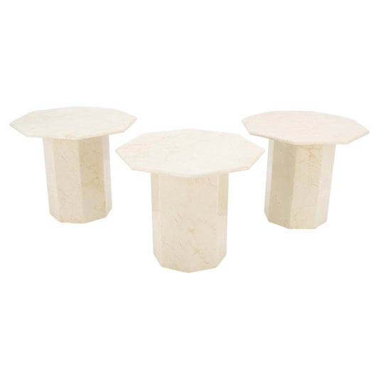 Hexagon Travertine Single Pedestal 21"H Side End Table Stand Pedestal Pair Three