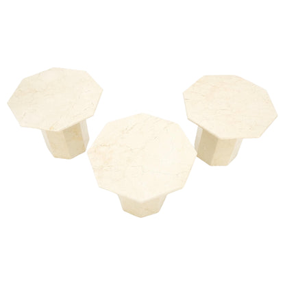 Hexagon Travertine Single Pedestal 21"H Side End Table Stand Pedestal Pair Three