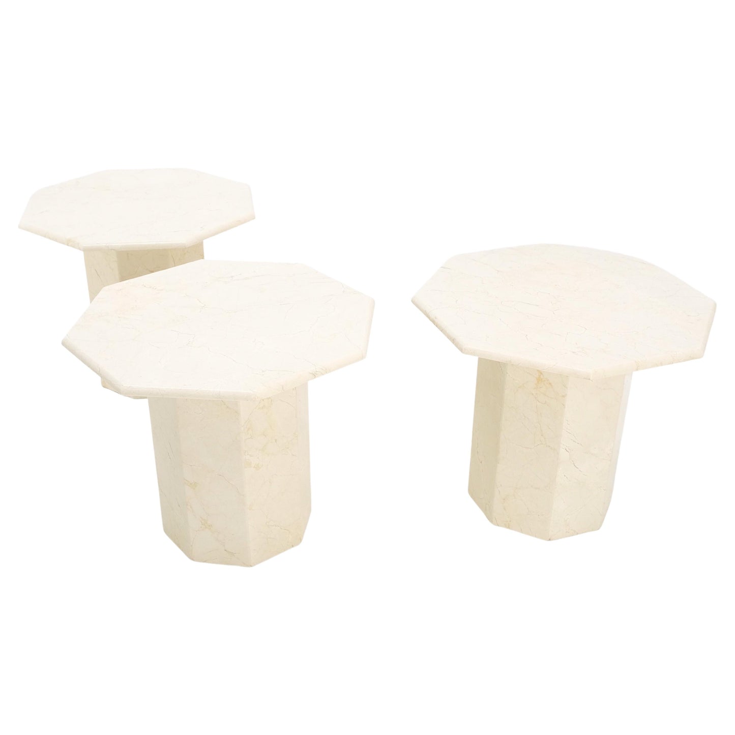 Hexagon Travertine Single Pedestal 21"H Side End Table Stand Pedestal Pair Three