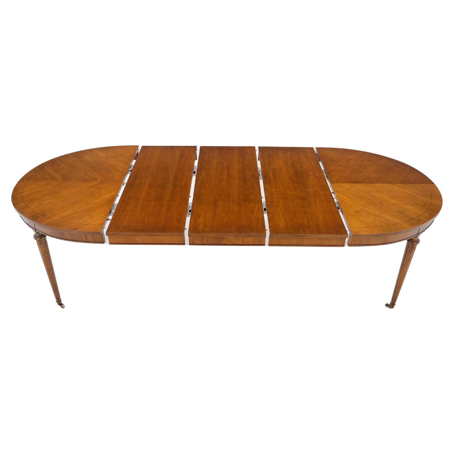 American Mid-Century Oval Satinwood DiningTable 3 Leaves Fluted Tapered Leg Mint