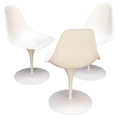 Set of 3 Mid Century Modern Tulip Base White Fiberglass Side Dining Chairs MINT!