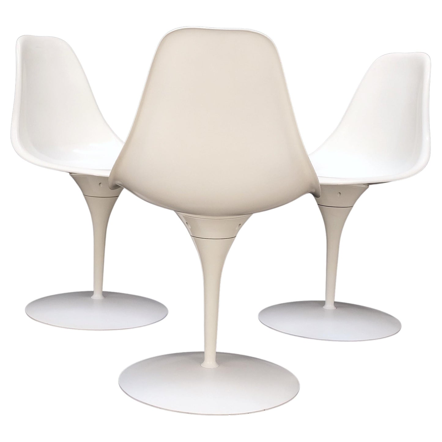 Set of 3 Mid Century Modern Tulip Base White Fiberglass Side Dining Chairs MINT!