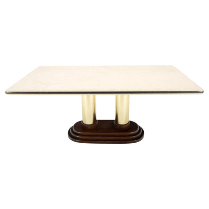 Rounded Edge Marble Top Single Brass Pedestal Base Dining Conference Table Mint!