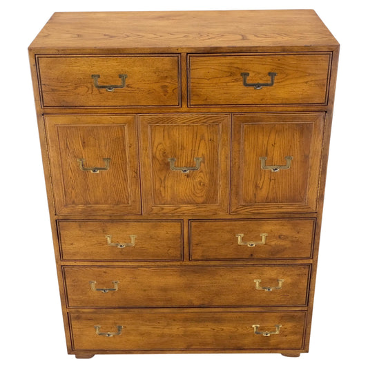 Henredon Mid-Century Modern Campaign Style Highboy Dresser Chest Double Door