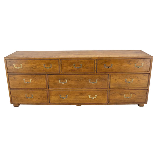 Henredon Campaign Style 9 Drawers Brass Drop Pulls Long Dresser Credenza Mint!