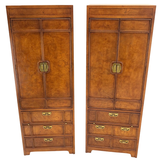 Thomasville Tall Tower Shape Highboy Dressers W/ Drawer Compartment Burl Wood