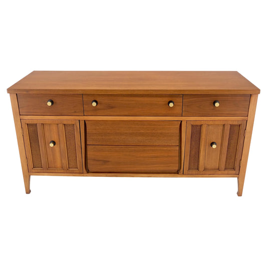 American Walnut Dresser Credenza 4 Drawers Two Door Compartment Brass Pulls MINT