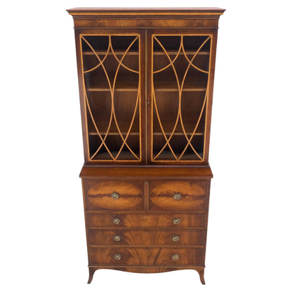 Tall Narrow Georgian Flame Mahogany Drop Front Secretary Desk Individual Glass