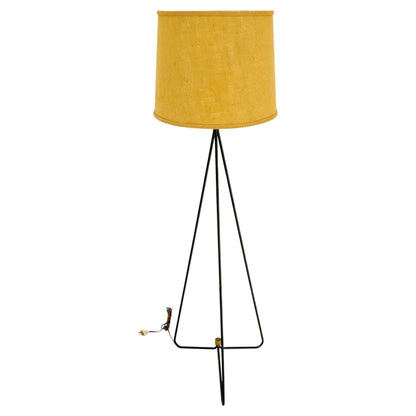 Mid-Century Modern Wire Tripod Base Brass Finial Floor Lamp