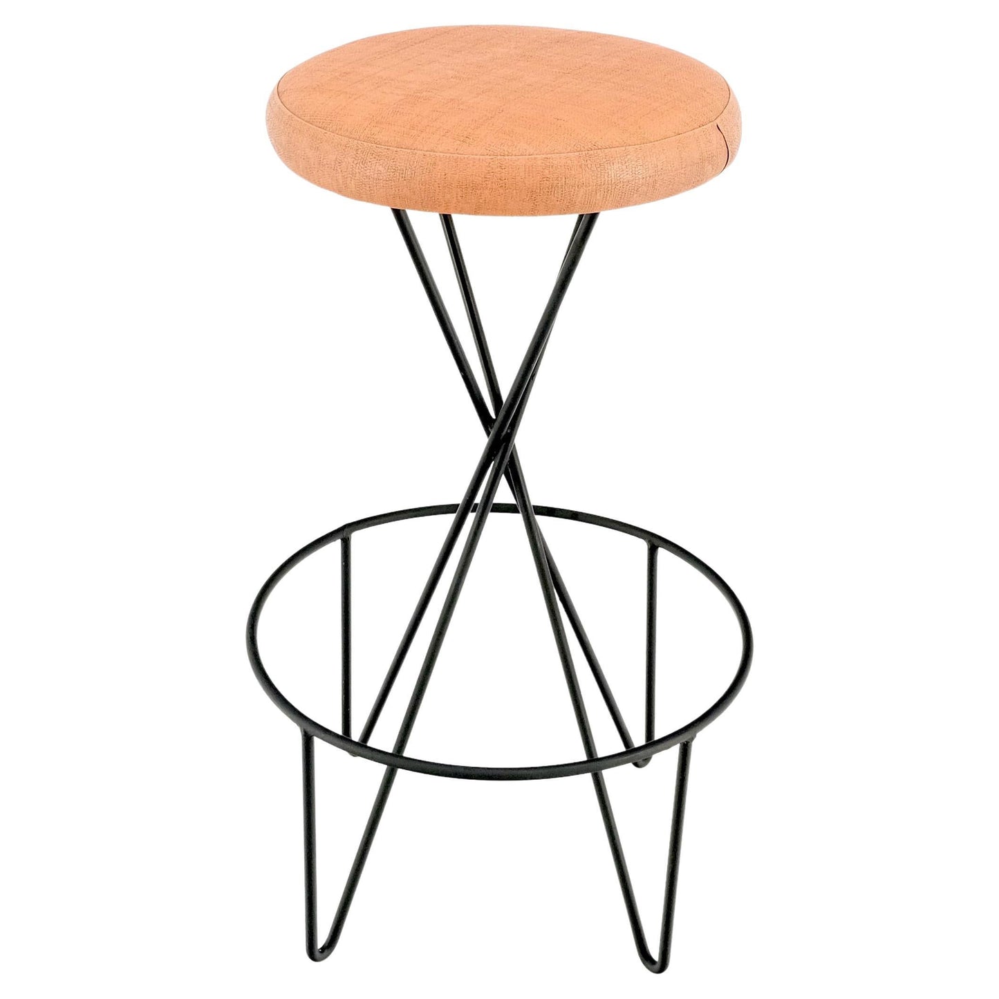 Frederick Weiberg Mid-Century Modern Wire Base Round Seat Bar Stool, circa 1970s