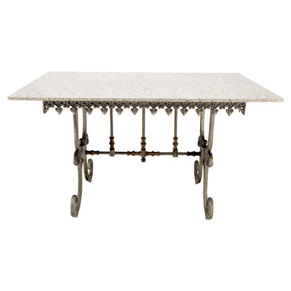 Countertop High 36"H Cast Iron Base Beige Granite Top Dinning Serving Table