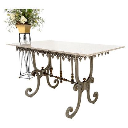 Countertop High 36"H Cast Iron Base Beige Granite Top Dinning Serving Table