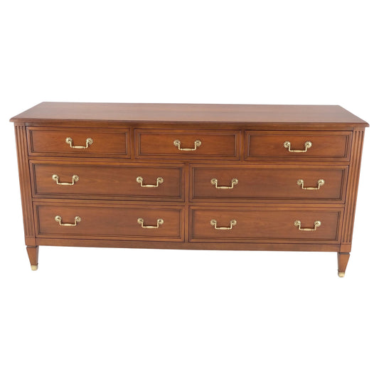 Mid-Century Modern 7 Drawers Brass Drop Pulls Long Walnut Dresser Credenza Mint!