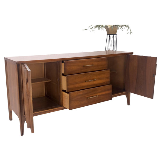 Danish Mid Century Modern Walnut 3 Drawer 2 Sculptural Doors Dresser