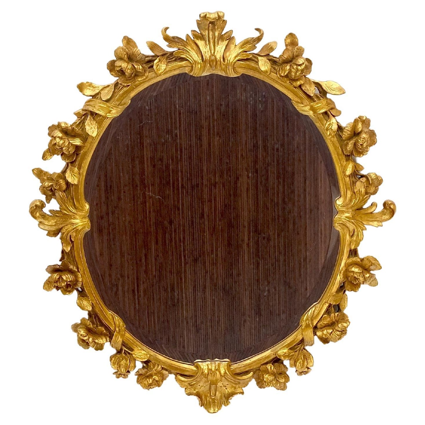 Round Oval Gold Gilt Gesso Mirror Fine Detail Flowers and Leafs MINT!