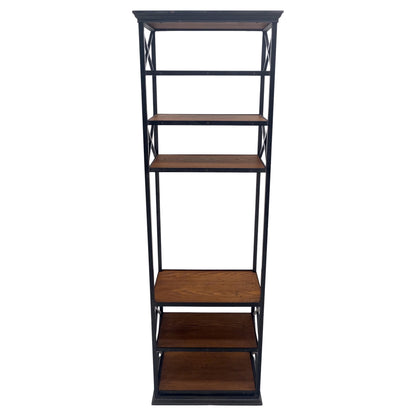 Black Steel & Wormy Chestnut Shelves 8 Foot Tall Etagere BookCase Display MINT