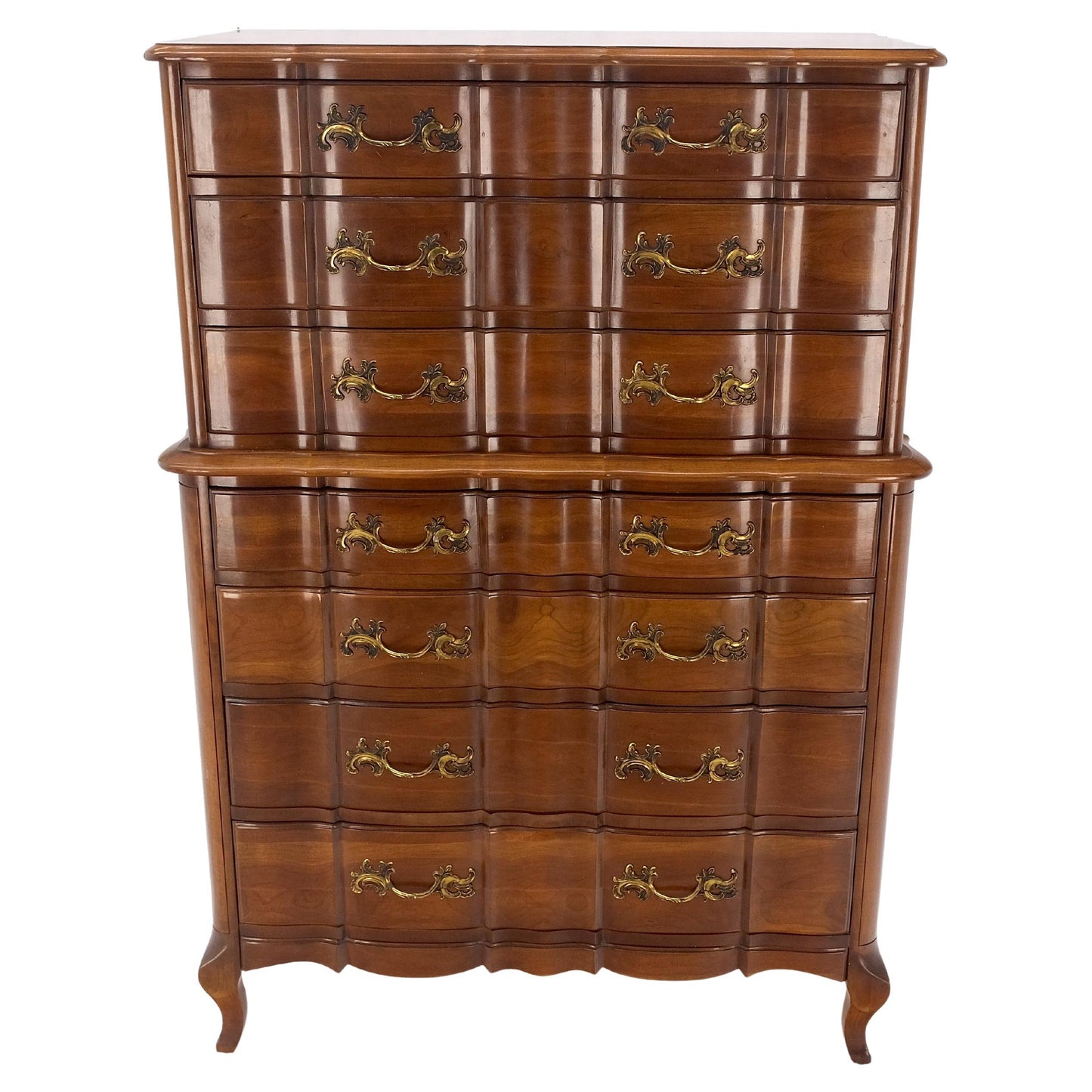 Solid Cherry Country French Brass Pulls 7 Drawers High Chest Dresser MINT!