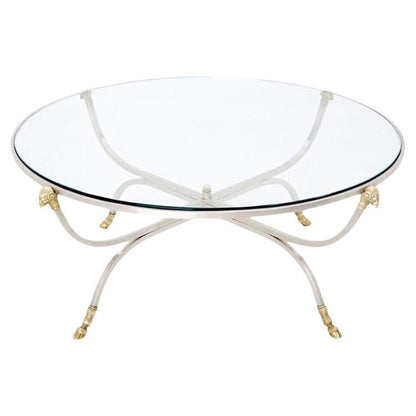 Jensen Style Steel and Brass Hoof and Ram's Head Coffee Table