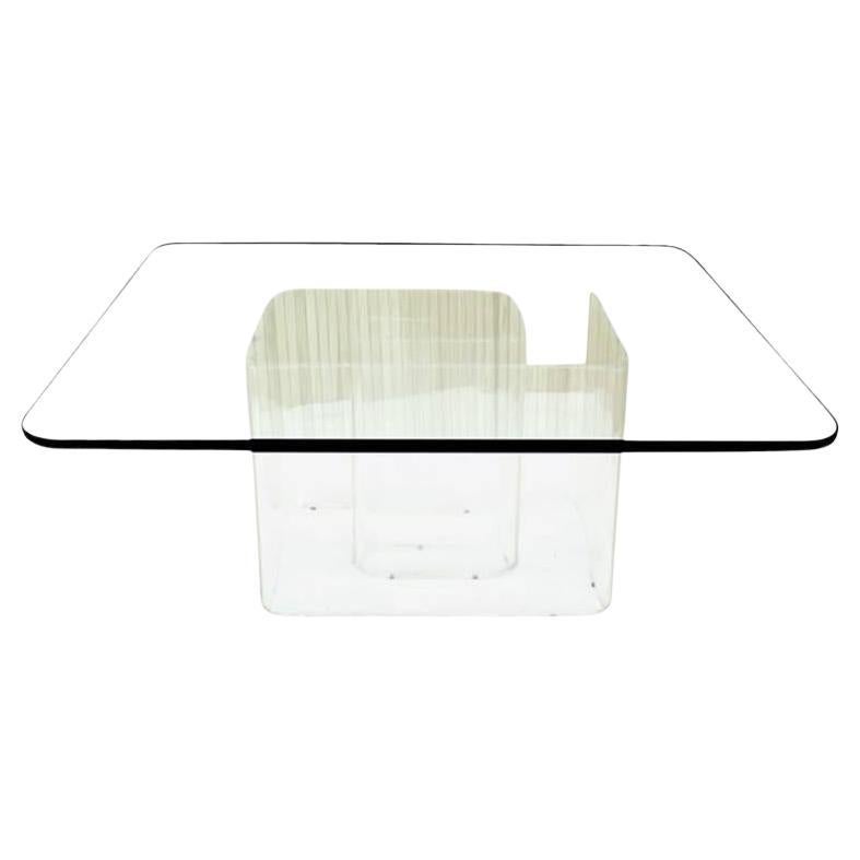 Lucite Snail Base Square 3/4" Thick Glass Top Coffee Table Mid Century Modern