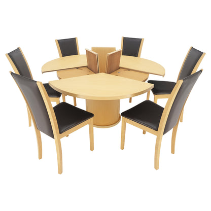 Rare Blond Maple Round Expandable Dining Table 6 Chairs Set Set Denmark MINT!