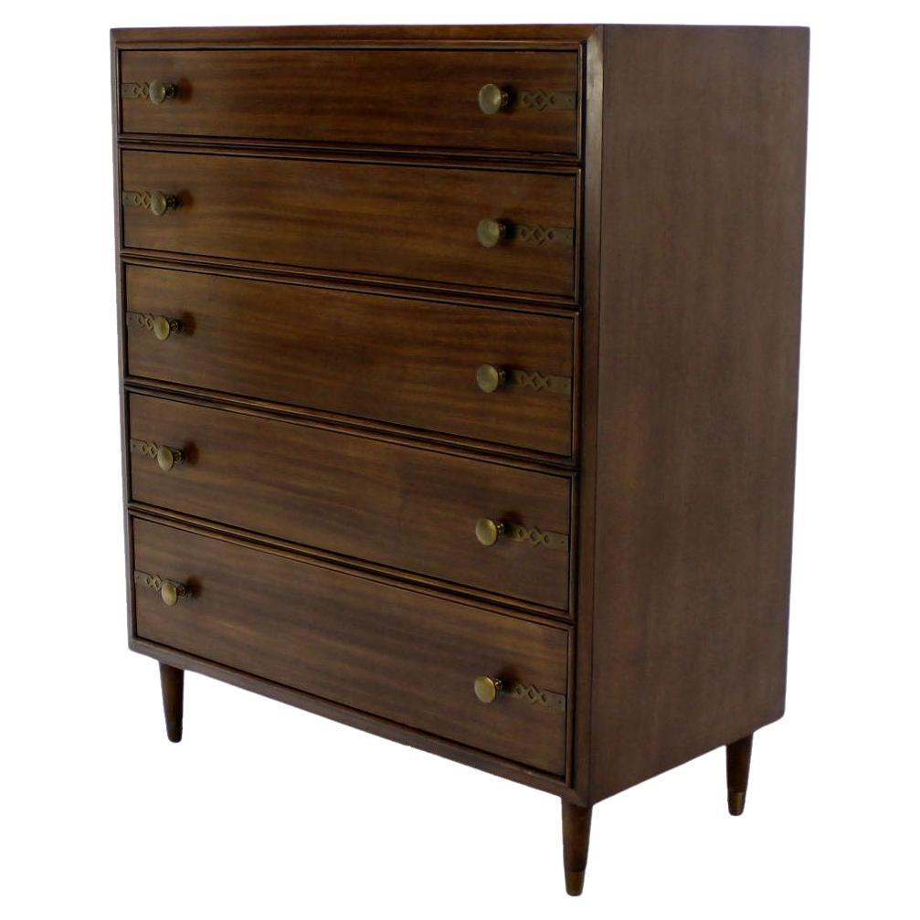 Johnson John Stuart Mid Century Modern Walnut High Chest Dresser Brass Pull MINT