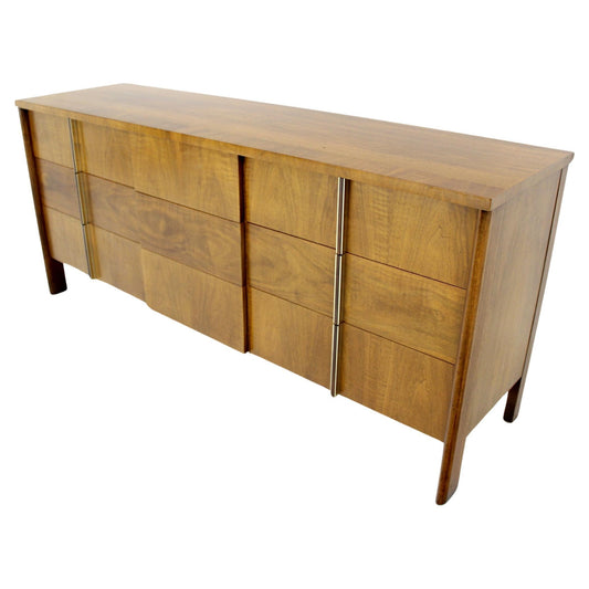 Mid Century Modern Burl Walnut John Widdicomb 9 Drawers Long Dresser Credenza