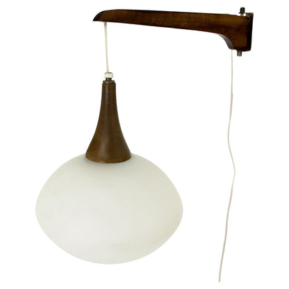 Walnut Frosted Glass Danish Mid-Century Modern Wall Hanging Light Fixture Scones