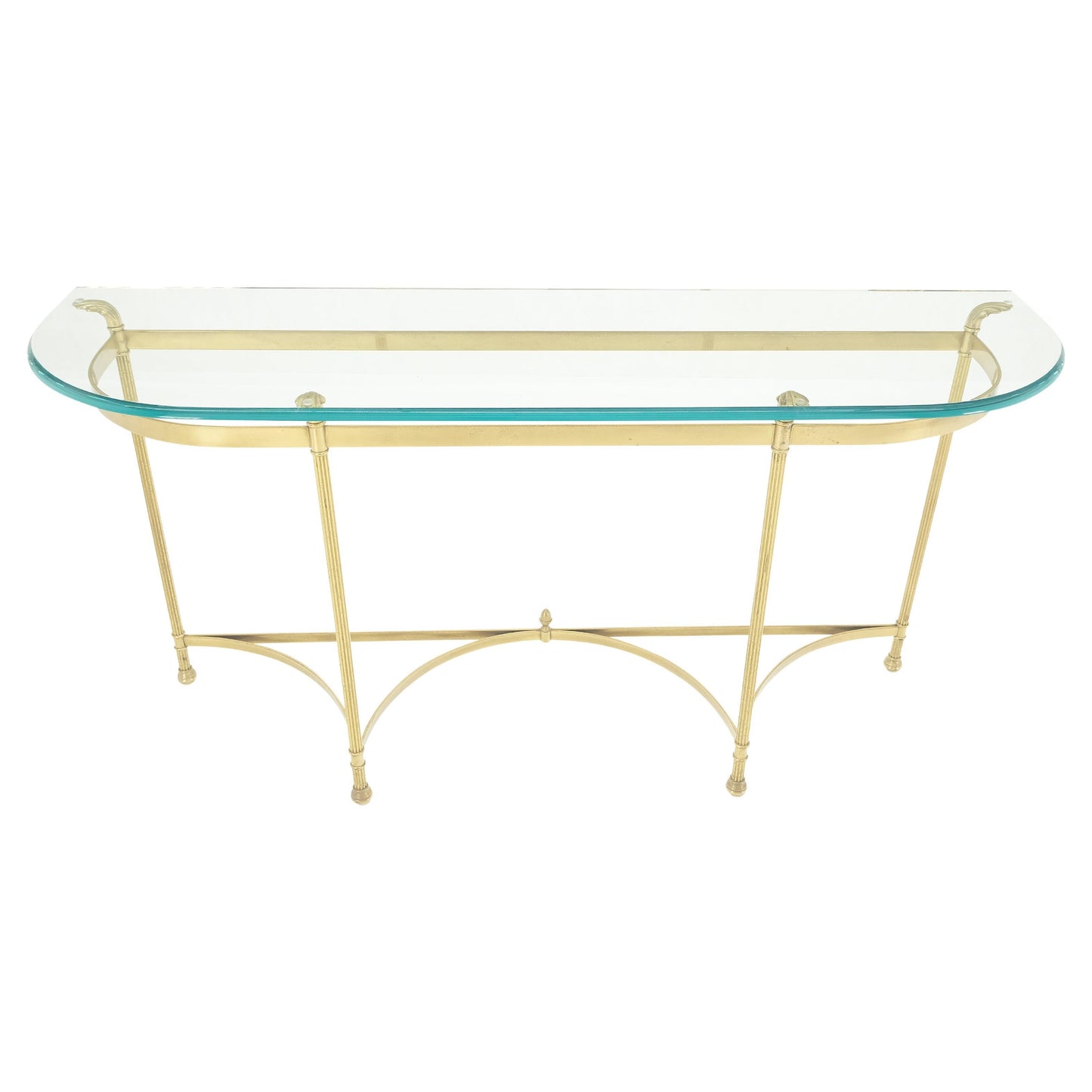 Italian Modern Solid Brass Base Demi Lune Shape Glass Top Console Sofa Table