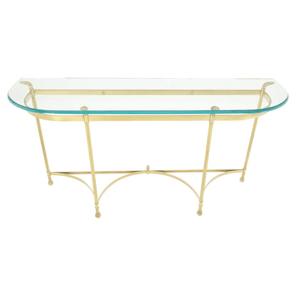 Italian Modern Solid Brass Base Demi Lune Shape Glass Top Console Sofa Table