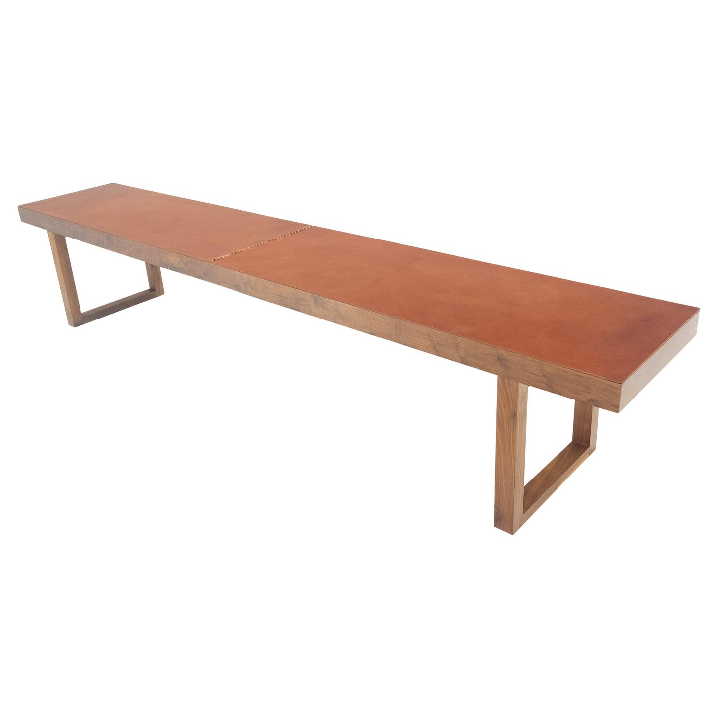 Slim Profile Solid Walnut Frame Integrated leather Cushion 7.5' Long Bench